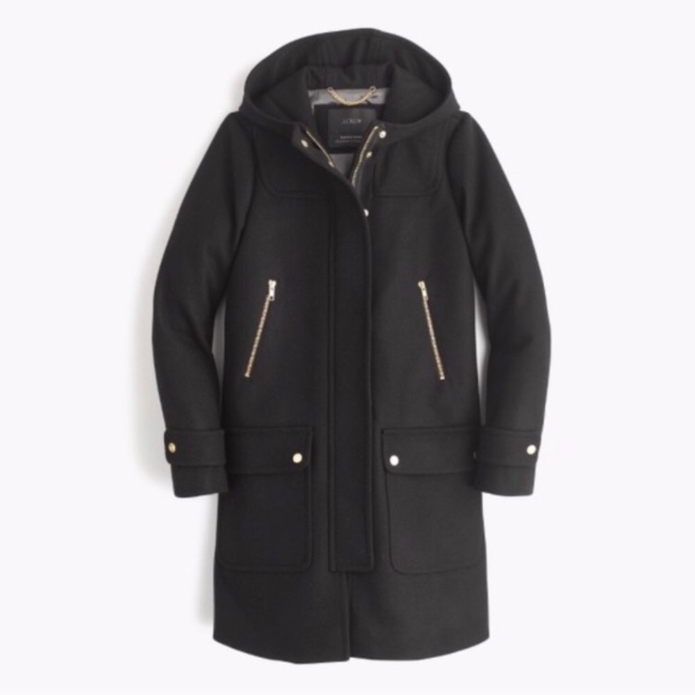 J. Crew Black Wool Melton Duffle Coat